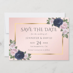 Save The Date Marine Blue Blush Rose Or Floral Enregistrer La Da