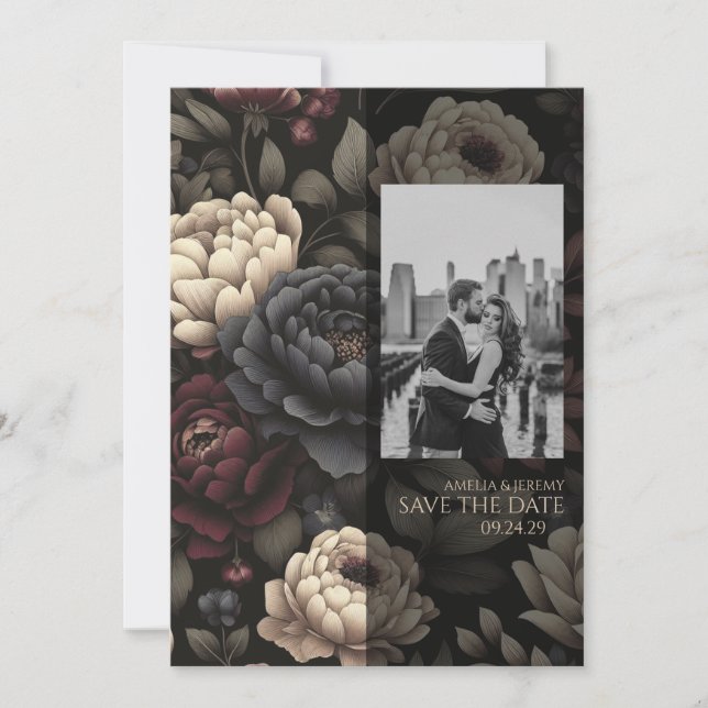 Save The Date Marine Blue & Burgundy Moody Floral (Devant)