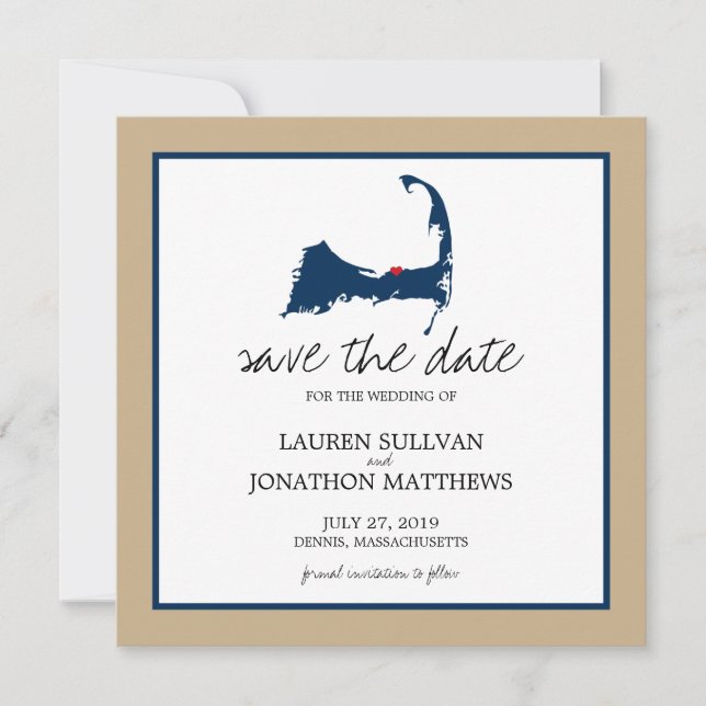 Save The Date Marine Blue Dennis Cape Cod Mariage Enregistrer la (Devant)