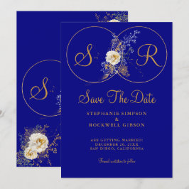 Save The Date Marine Blue Gold Monogramme Mariage Enregistrer La