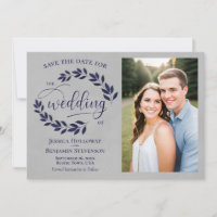 Marine Blue Laurel Feuilles Rustic Grey Mariage Ph