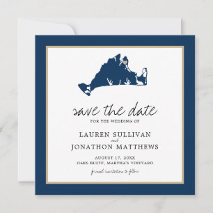 Save The Date Marine Blue Martha's Vineyard Map Enregistrer la d