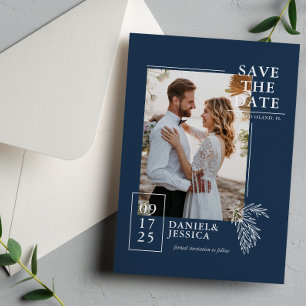 Save The Date Marine Blue Modern Photo Mariage Enregistrer La Da