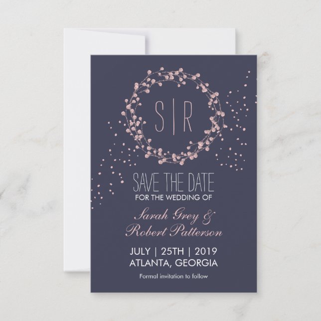 Save The Date Marine Blue Rose Floral Wreath Wedding Enregistrer (Devant)