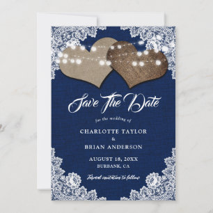 Save The Date Marine Blue Rustic Country Floral Mariage dentelle