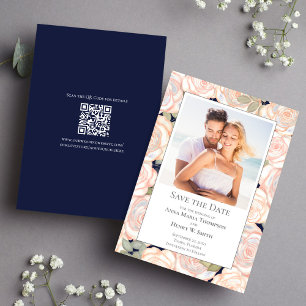 Save The Date Marine Blue Wedding Save Date Floral Photo