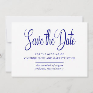 Save The Date Marine Blue & White Calligraphy Enregistrer la dat