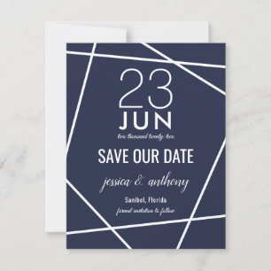 Save The Date Marine et blanc Géométrique simple Enregistrer la
