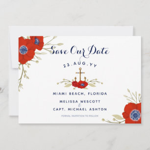 Save The Date Marine nautique et aquarelle Floral Anemone Mariag
