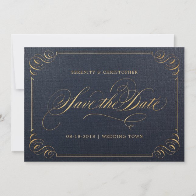 Save The Date Marine or élégante calligraphie enregistrer la dat (Devant)