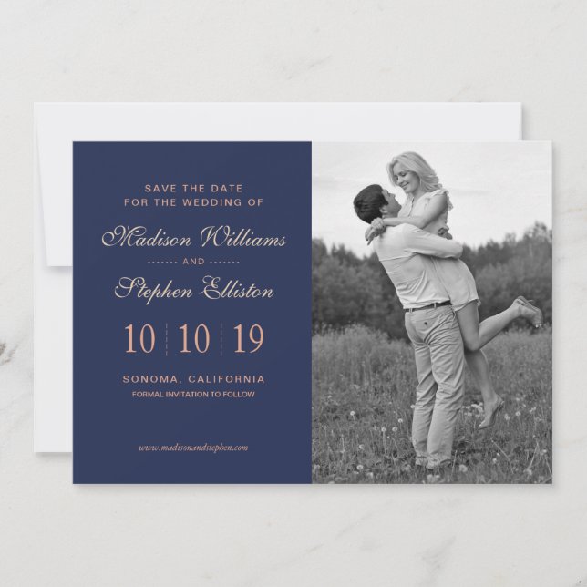 Save The Date Marine & Pink Floral & Plante Motif - Enregistrer  (Devant)