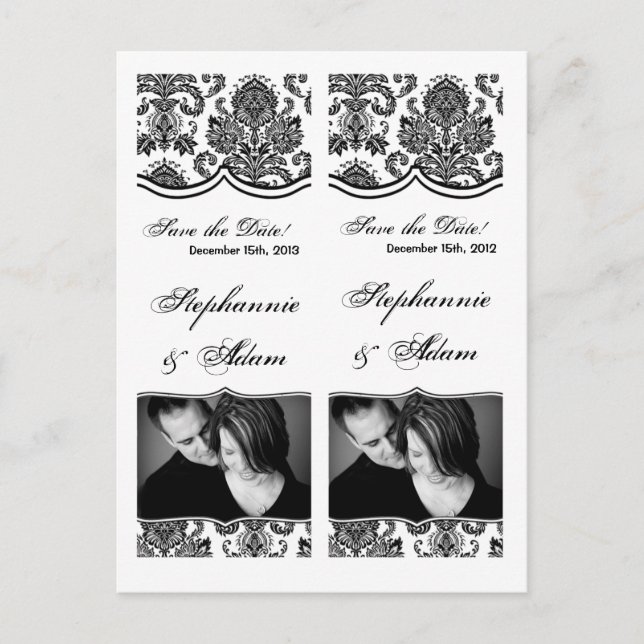 Save the Date Mark Favoriten Schwarz-weiß Damask b Ankündigungspostkarte (Vorderseite)
