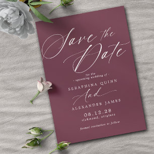 Save The Date Maroon rouge de Bourgogne   Script de calligraphie