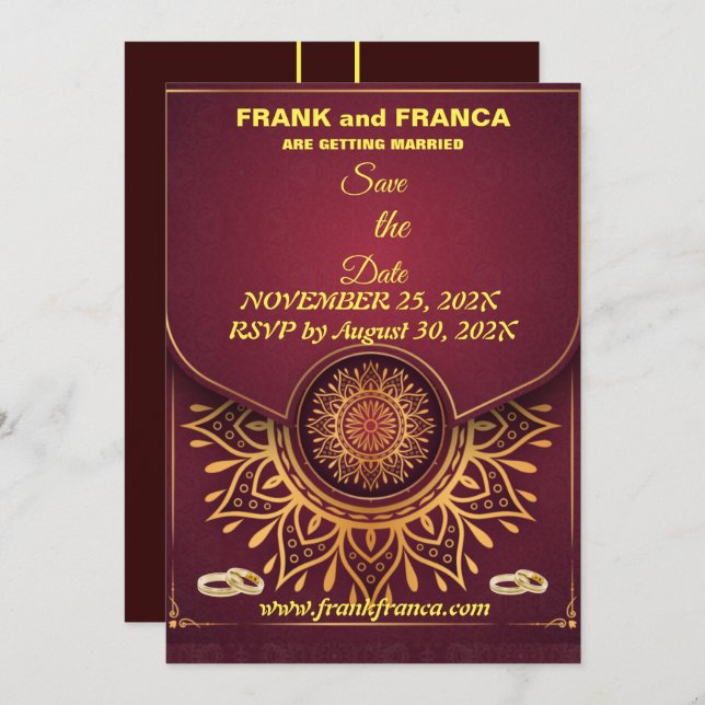 Save The Date Marques à skis | Mandala Calligraphic Script uniqu (Devant / Derrière)