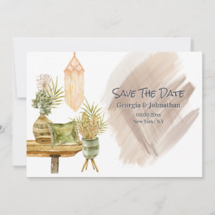 Save The Date Marron vert or boho macramé plantes de pot campagn