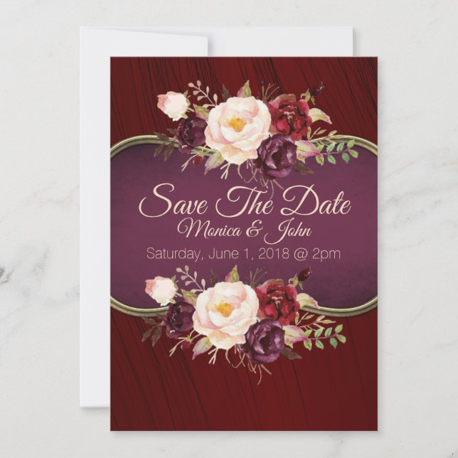 Save The Date Marsala Burgandy Aquarelle Floral Enregistrer La D (Devant)