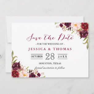 Save The Date Marsala de Bourgogne Floral Chic Wedding Enregistr