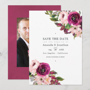 Save The Date Marsala et Blush Floral Mariage Photo