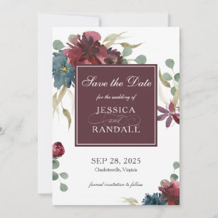 Save The Date Marsala Red et Navy Floral Wedding Enregistrer la 