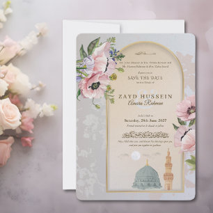 Save The Date Masjid An-Nabawi Pavots roses Islamiques