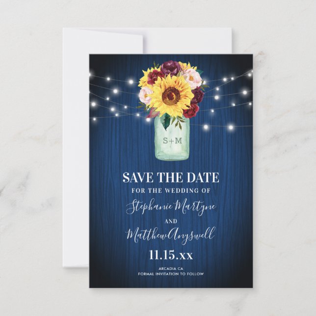 Save The Date Mason de tournesol Jar bleu marine (Devant)