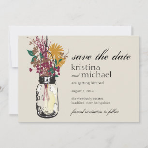 Save The Date Mason Jar et Fleurs sauvages d'automne Enregistrer