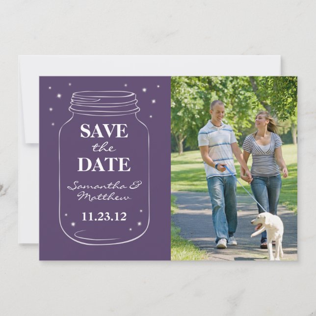 Save The Date Mason Jar Fireflies Photo Enregistrer la date viol (Devant)