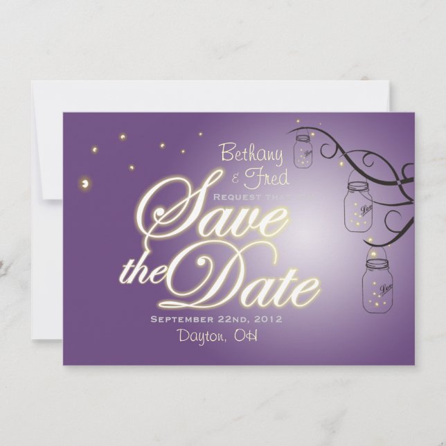 Save The Date Mason Jar Firefly Lightning Bug Enregistrer La Dat (Devant)
