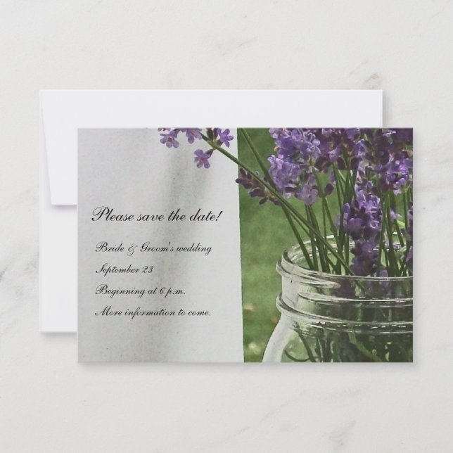 Save The Date Mason Jar Lavender Porch blanc enregistrer la date (Devant)