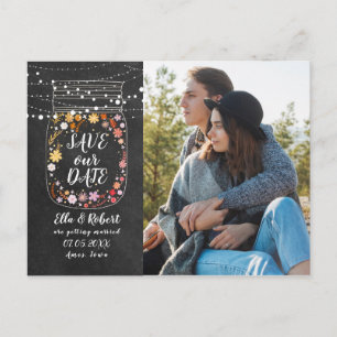 Save the Date Mason Jar String Lights Boho Foto Postkarte
