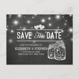 Save the Date Mason Jar String Lights Chalkboard A Ankündigungspostkarte