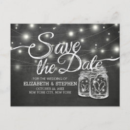 Save the Date Mason Jar String Lights Chalkboard Ankündigungspostkarte