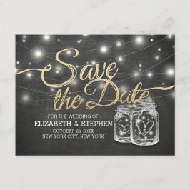 Save the Date Mason Jar String Lights Chalkboard Ankündigungspostkarte