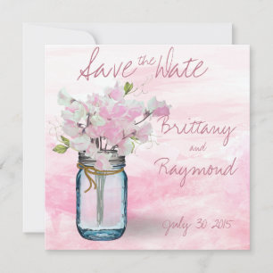 SAVE THE DATE MASON JAR WATERCOLOR ROSE POIS DOUX