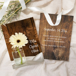 Save The Date Mason Jar White Daisy Quinceañera Enregistrer la d