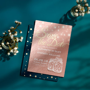 Save the Date Mason Jars & String Lights Rose Gold