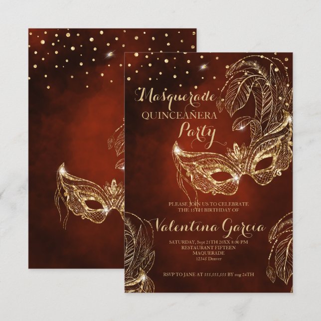 Save The Date Masquerade parties scintillant masque quinceanera  (Devant / Derrière)