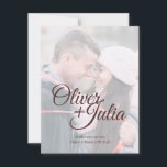 Save the Date *Mattierte Glass* Karte<br><div class="desc">Eine Touch von Weiß-Frost überlagert Ihr Foto unter einem schönen Typ für Ihre Namen und klassische Typografie für Ihr Datum und Ihren Standort. Modern und süß,  wird dies Save the Date einen warmen und schönen Set für Ihren großen Tag.</div>