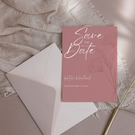 Save The Date Mauve Floral Line Art Wedding Enregistrer la date
