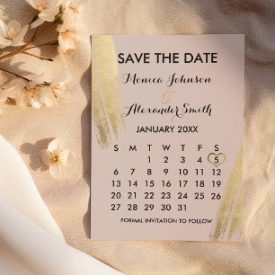 Save The Date Mauve Pink Gold Brushstrokies Calendrier Enregistr