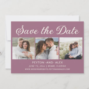 Save The Date Mauve Violet 4-Photos 2-Côtés Mariage Enregistrer