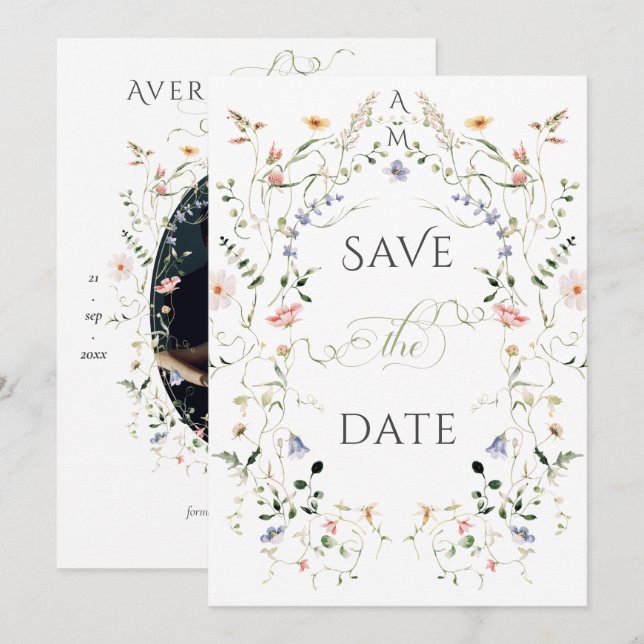 Save The Date Meadow Fleur sauvage Rustic Boho Mariage photo (Devant / Derrière)