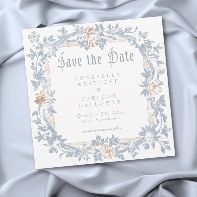 Save The Date Medieval Fantasy Frame Blue Gold Etching Wedding (Medieval Fantasy Frame Blue Gold Etching Wedding Save The Date)