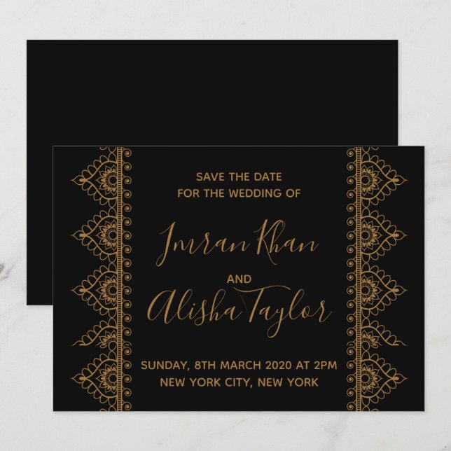 Save The Date Mehendi Mariage indien Enregistrer la date Invitat (Devant / Derrière)
