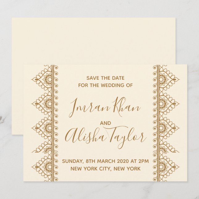 Save The Date Mehendi Mariage indien Enregistrer la date Invitat (Devant / Derrière)