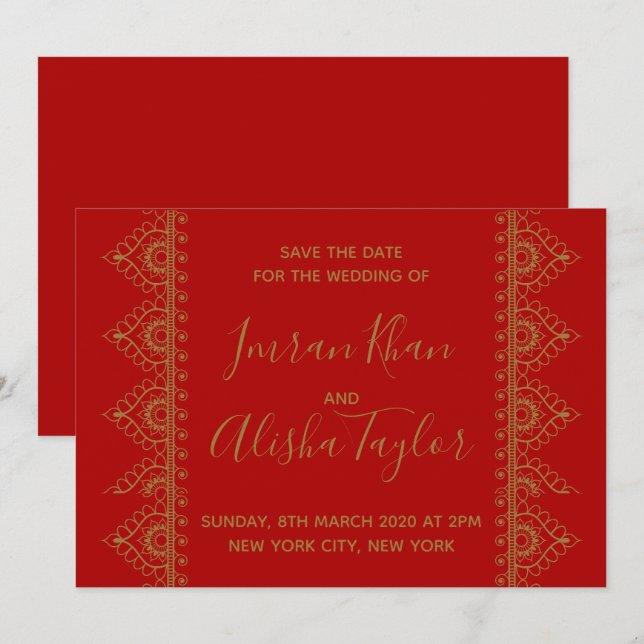 Save The Date Mehendi Mariage indien Enregistrer la date Invitat (Devant / Derrière)