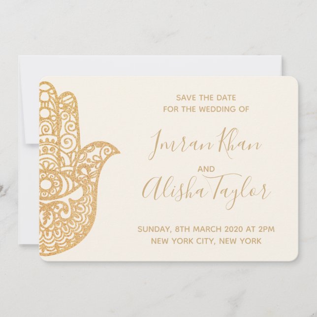 Save The Date Mehendi Mariage Indien Hamsa Henna Date à sauvegar (Devant)