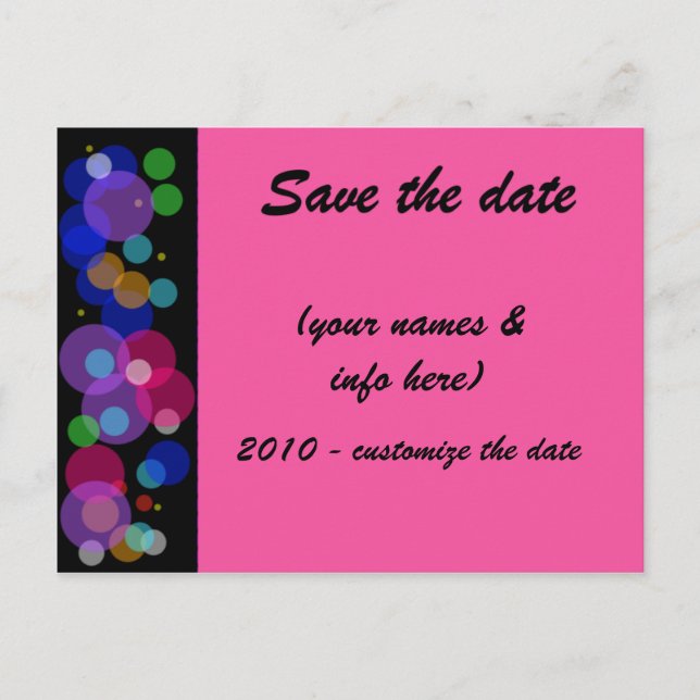 SAVE THE DATE (mehrfarbige) Kreise2 Ankündigungspostkarte (Vorderseite)