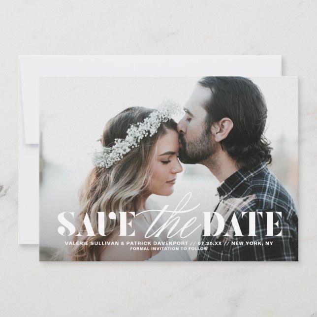 Save The Date Mélanger la typographie Photo moderne Enregistrer  (Devant)