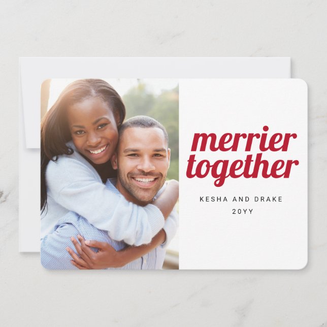 Save The Date Merrier Together Bold Police Christmas Mariage Pho (Devant)
